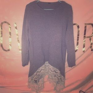 Gray Lace Trim Sweater